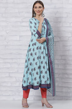 Sky Blue Kalidar Printed Suit Set image number 6